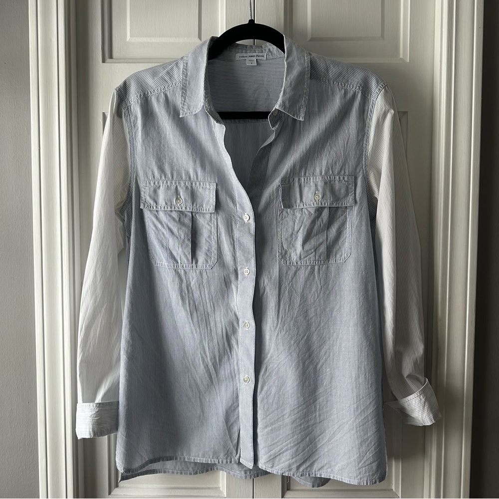 James Peres Striped Cotton Lightweight Button Down Shirt